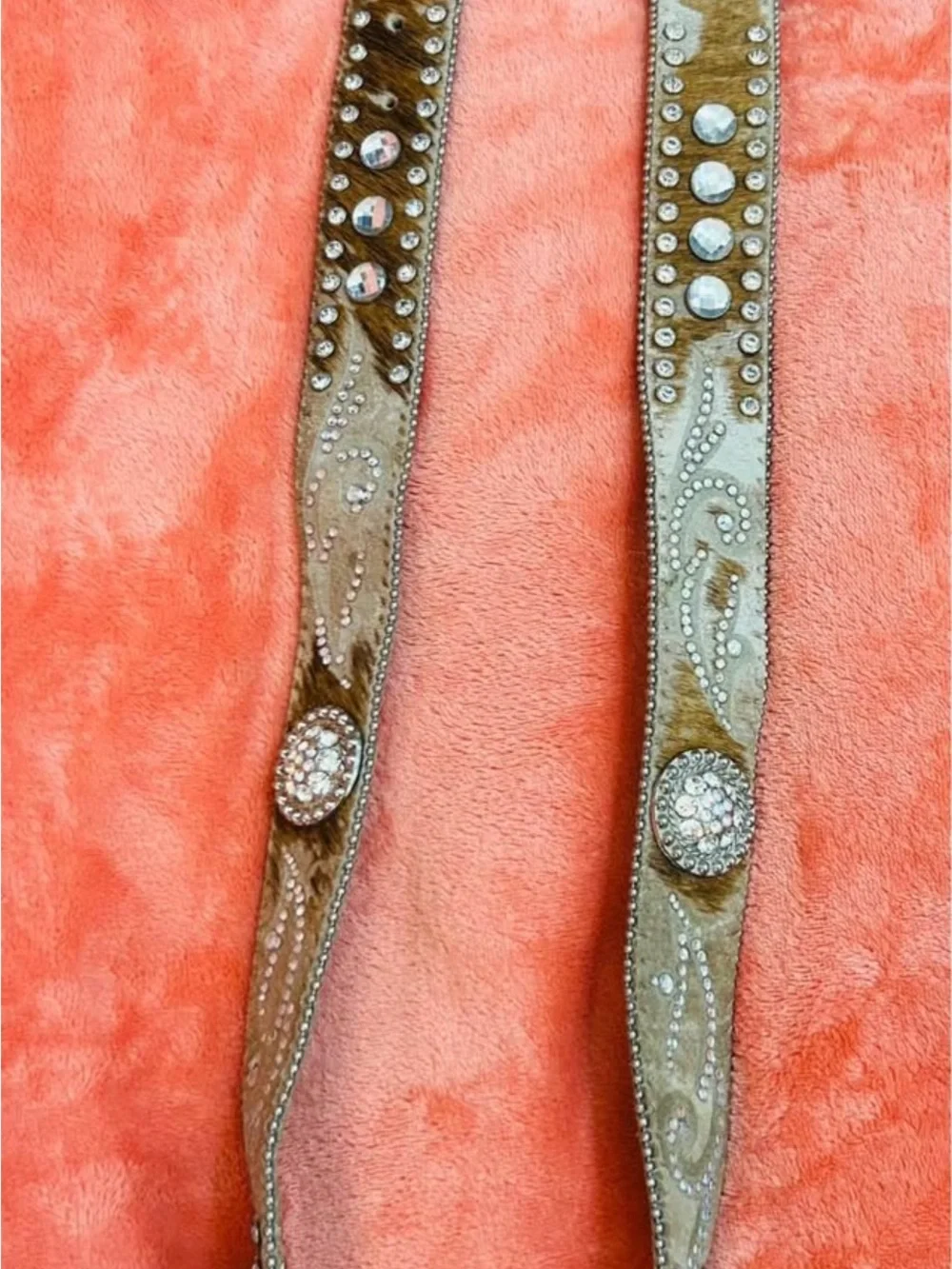 Western Studded Brown Haircalf Men’s Belt with Decorative Buckle